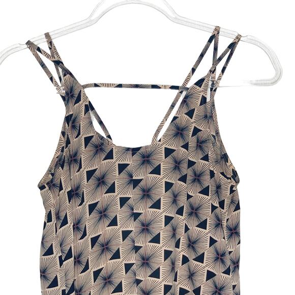TROUVE Abstract Geometric Tank Blouse V-Neck Strappy Navy Blue Beige Size XS - Picture 2 of 6